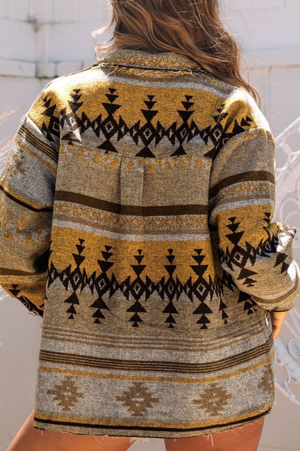 Pocketed Geometric Collared Neck Jacket - Charming Charlie