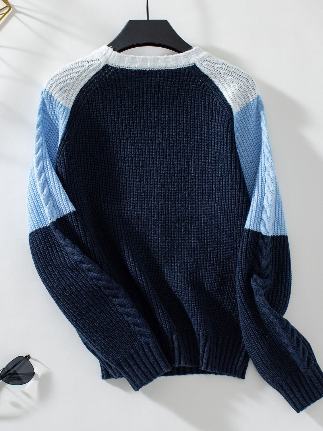 Color Block Round Neck Long Sleeve Sweater - Charming Charlie