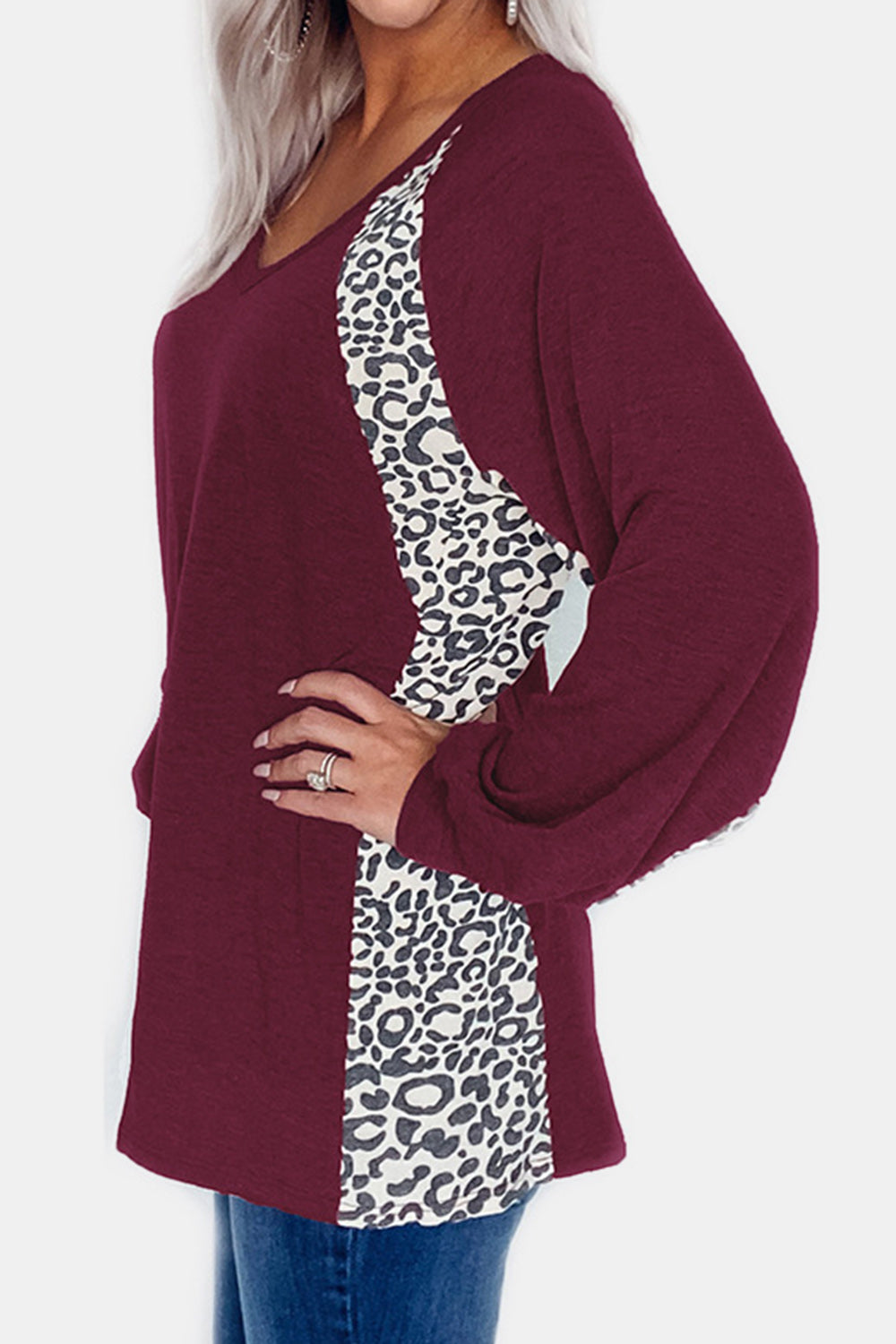 Full Size Leopard V-Neck Long Sleeve T-Shirt - Charming Charlie
