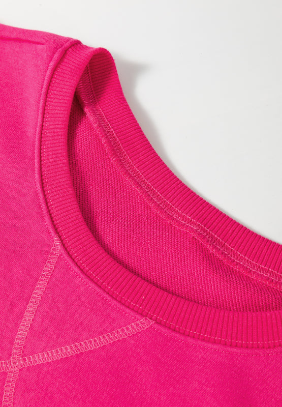 Solid Color Round Neck Long Sleeve Sweatshirt - Charming Charlie