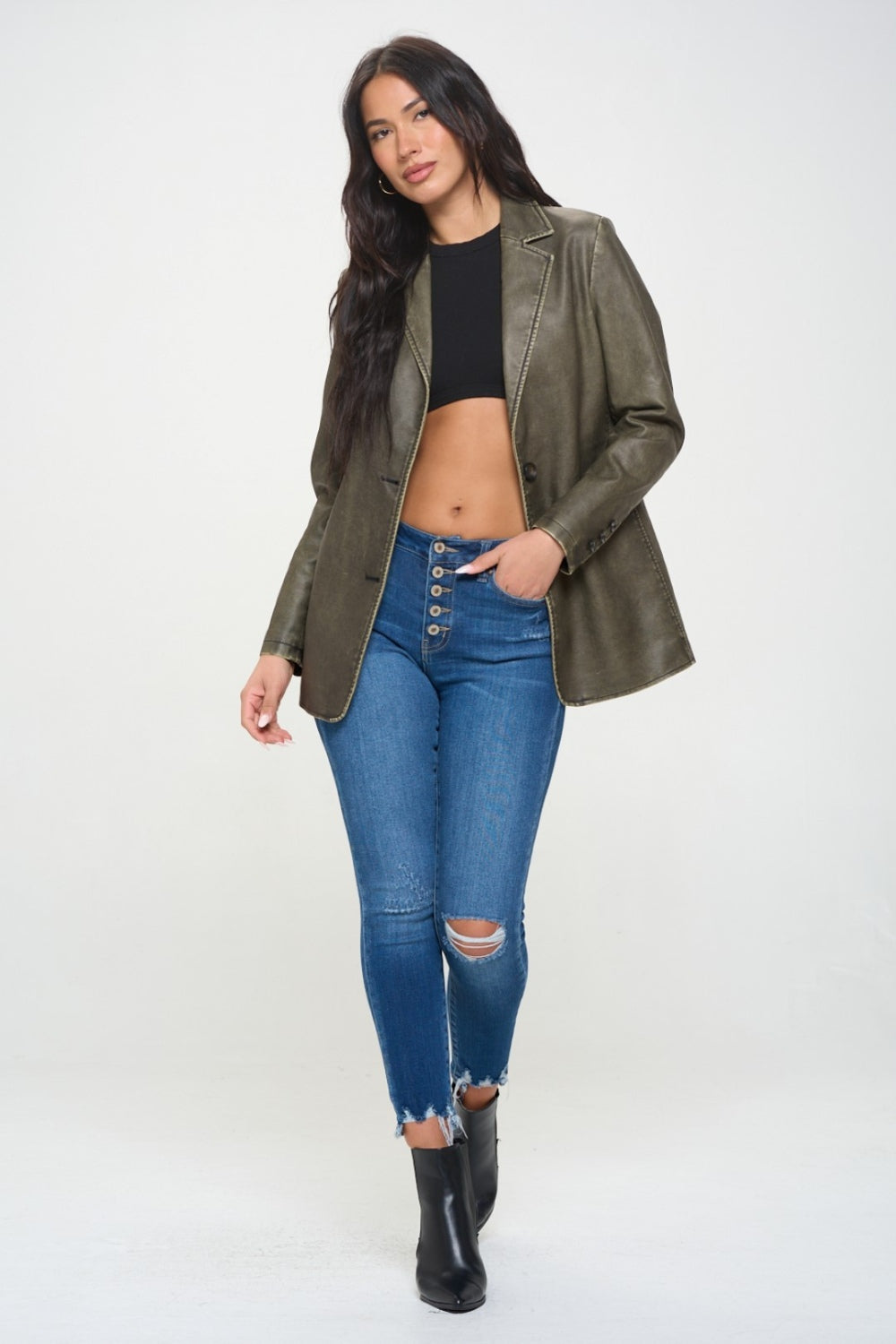 Coalition LA Single-Breasted Vegan Leather Blazer - Charming Charlie