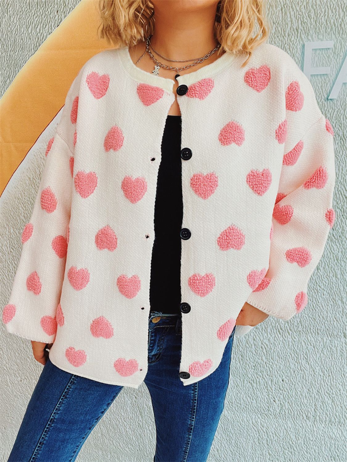 Heart Button Up Long Sleeve Cardigan - Charming Charlie