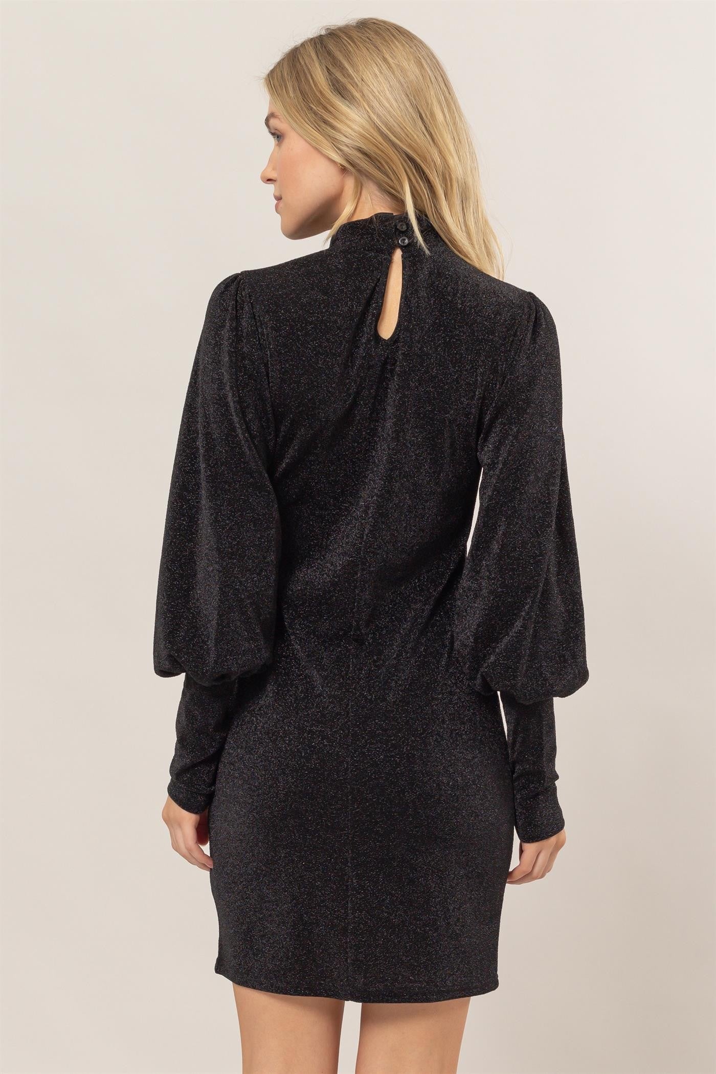 HYFVE Glitter Mock Neck Long Sleeve Mini Dress - Charming Charlie