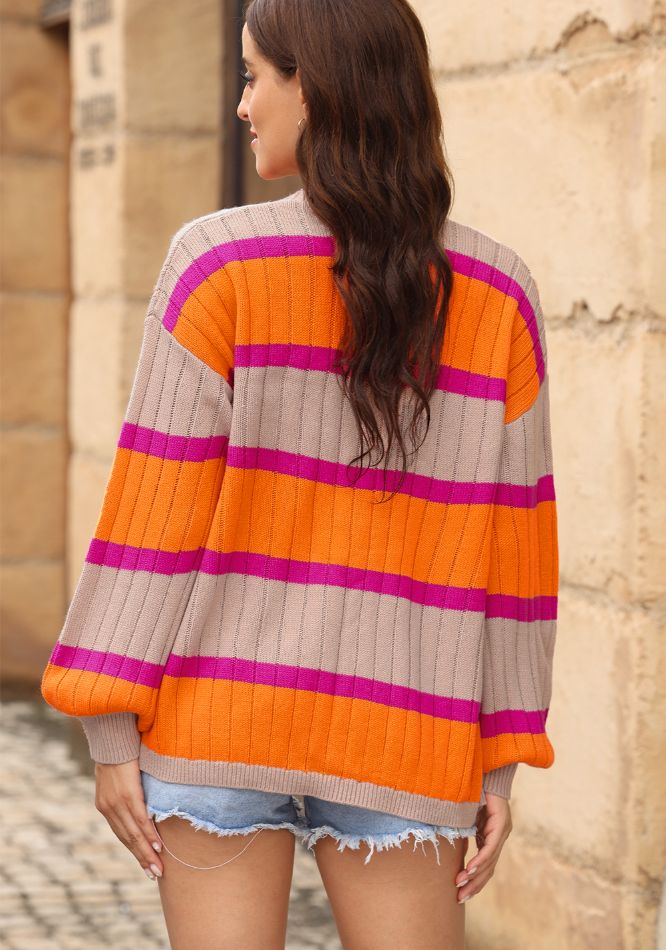 Contrast Striped Drop Shoulder Open Front Cardigan - Charming Charlie