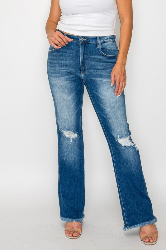 bytos Full Size Raw Hem Distressed High Rise Bootcut Jeans - Charming Charlie