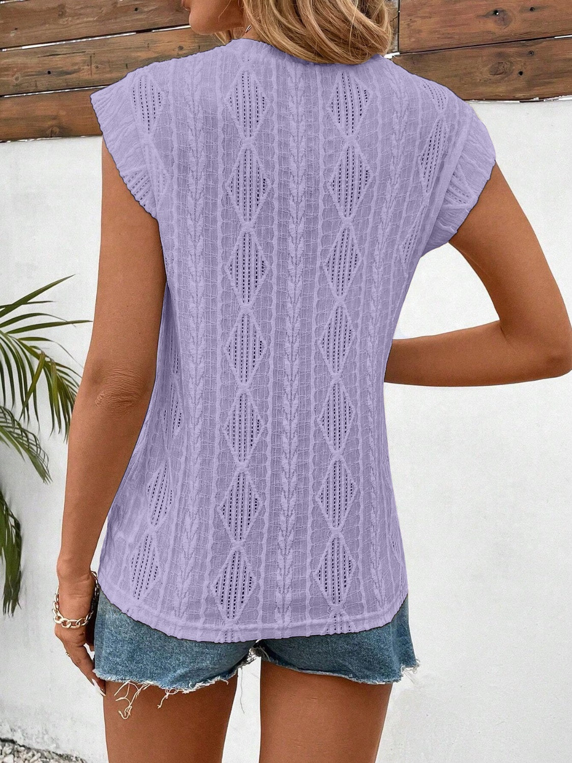 Openwork Round Neck Cap Sleeve Top - Charming Charlie