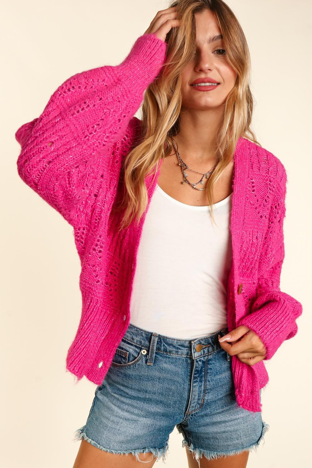 Haptics Full Size Button Down Crop Long Sleeve Cardigan - Charming Charlie