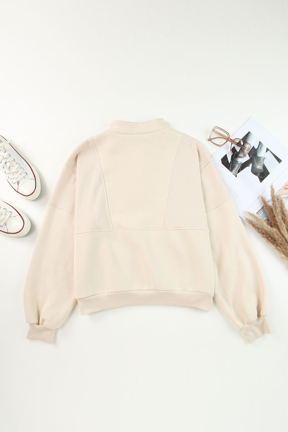 Half Zip Drop Shoulder Long Sleeve Sweatshirt - Charming Charlie