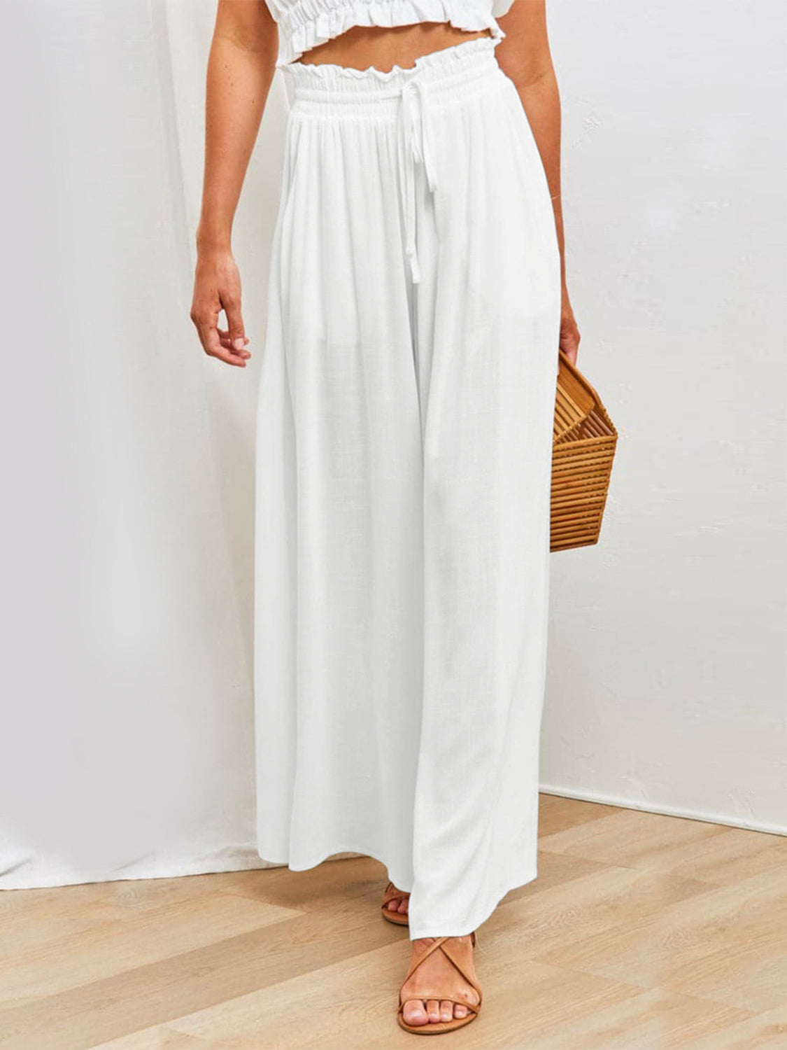 Drawstring Wide Leg Pants with Pockets - Charming Charlie