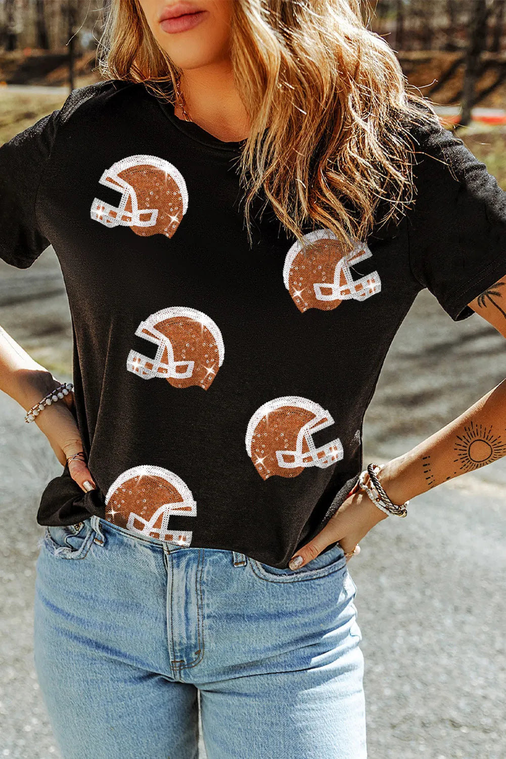 Sequin Round Neck Short Sleeve T-Shirt - Charming Charlie