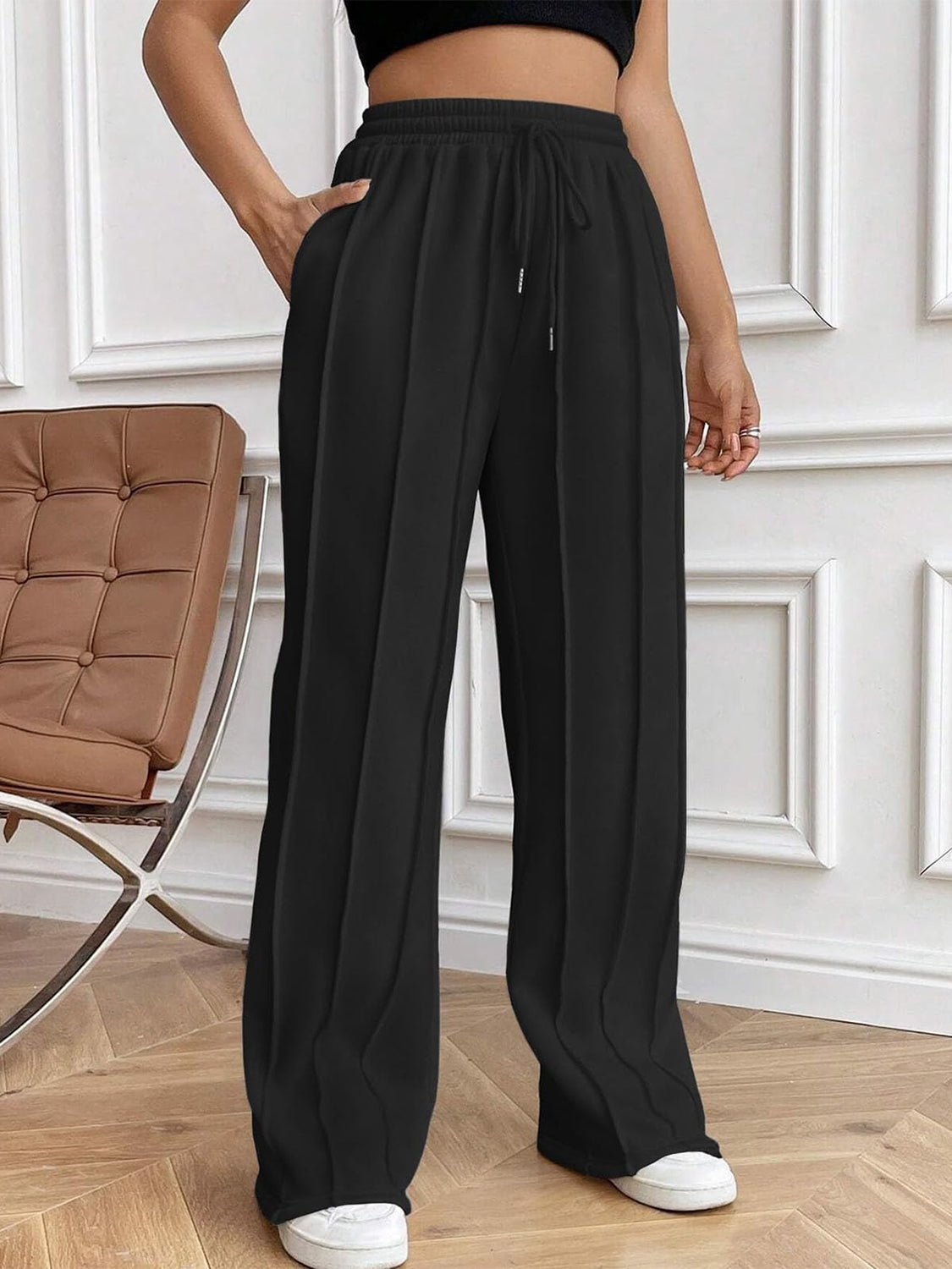 Drawstring Elastic Waist Pants with Pockets - Charming Charlie