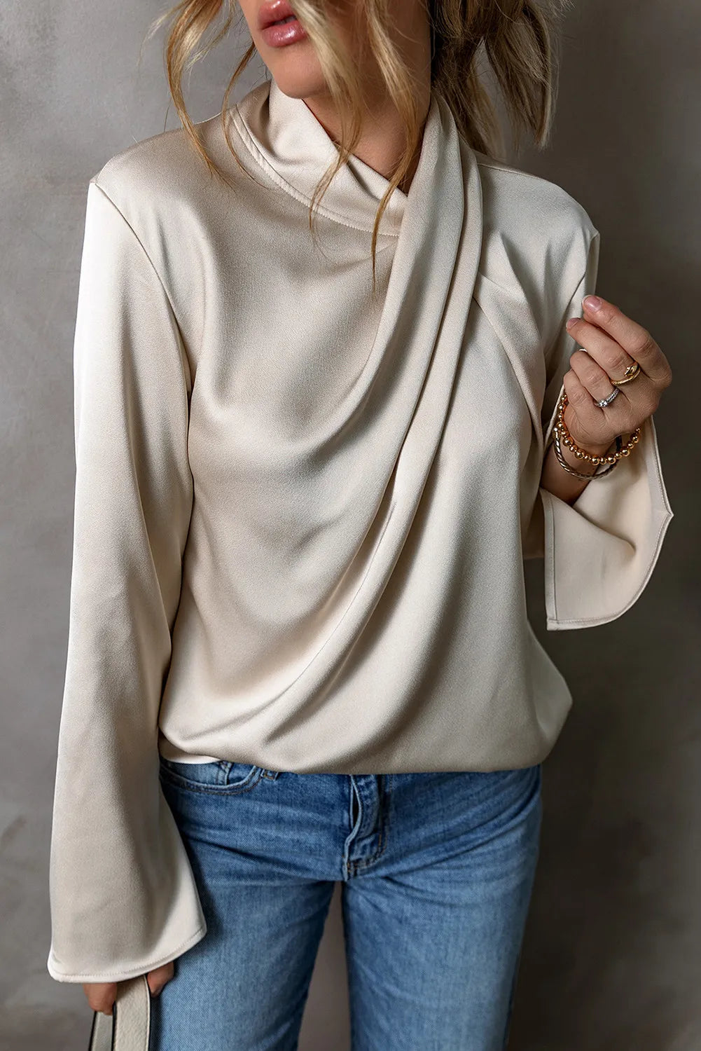 Cutout Ruched Long Sleeve Blouse - Charming Charlie