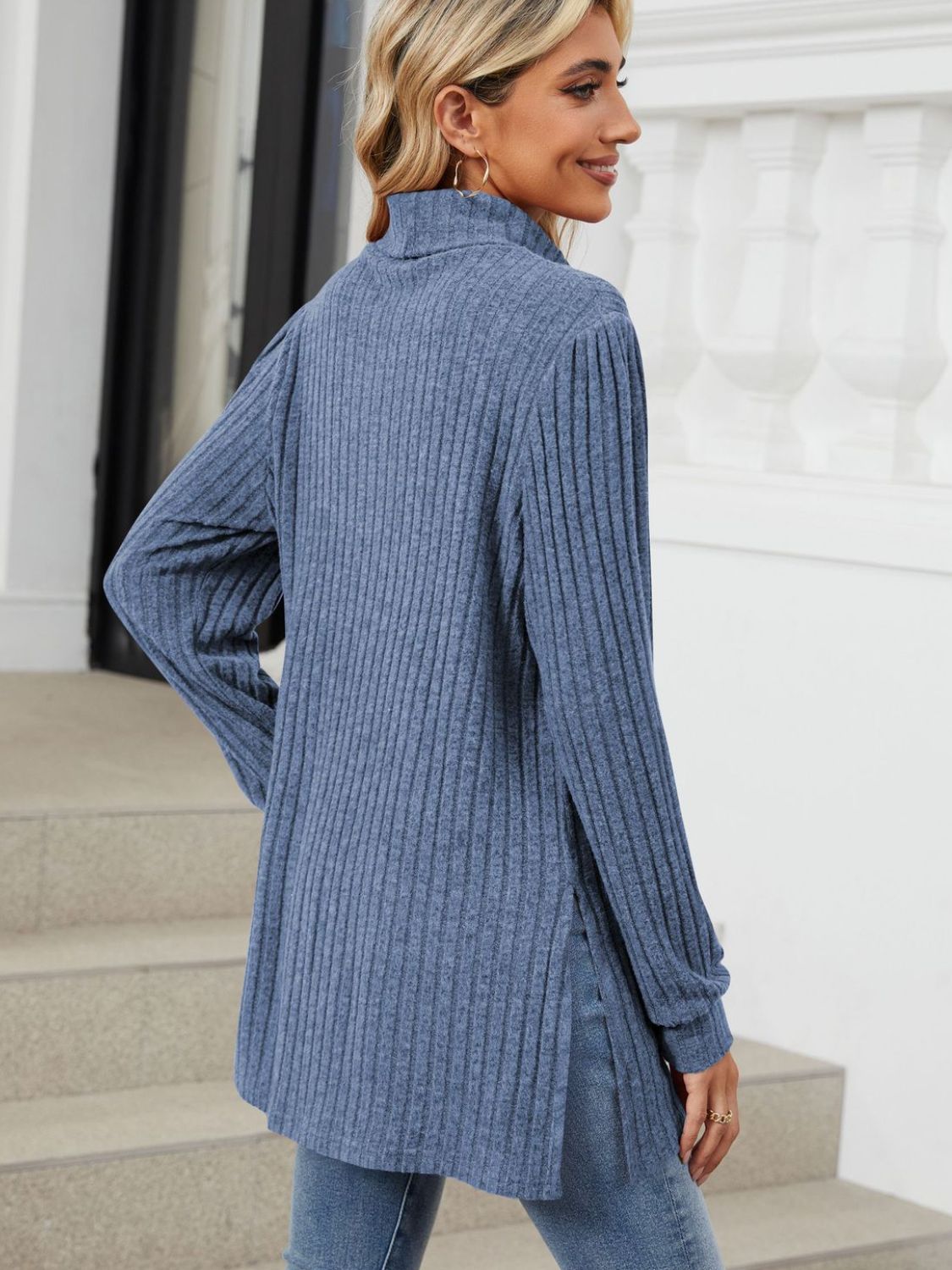 Slit Mock Neck Long Sleeve T-Shirt - Charming Charlie