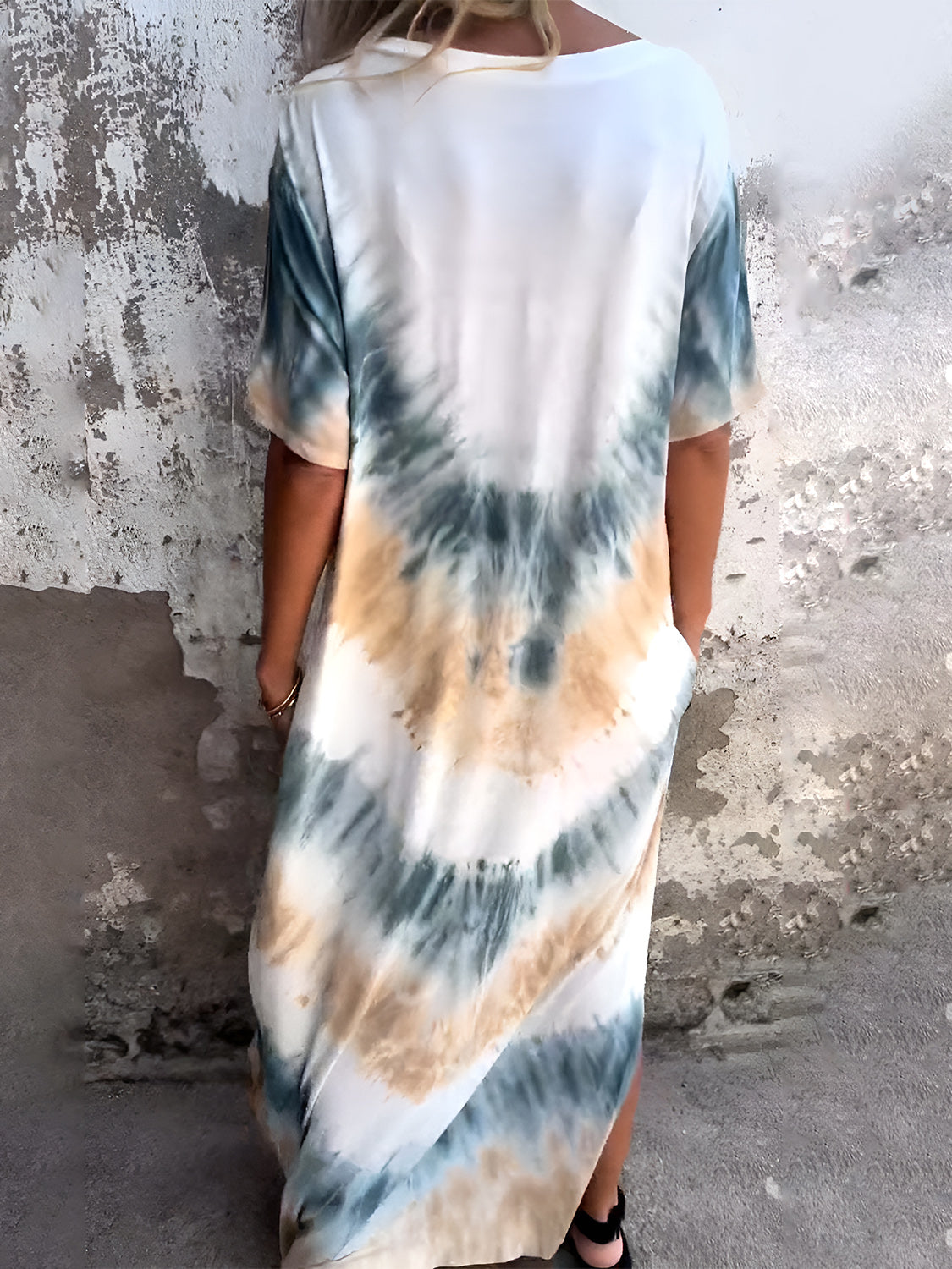 Full Size Pocketed Tie-Dye Short Sleeve Dress - Charming Charlie
