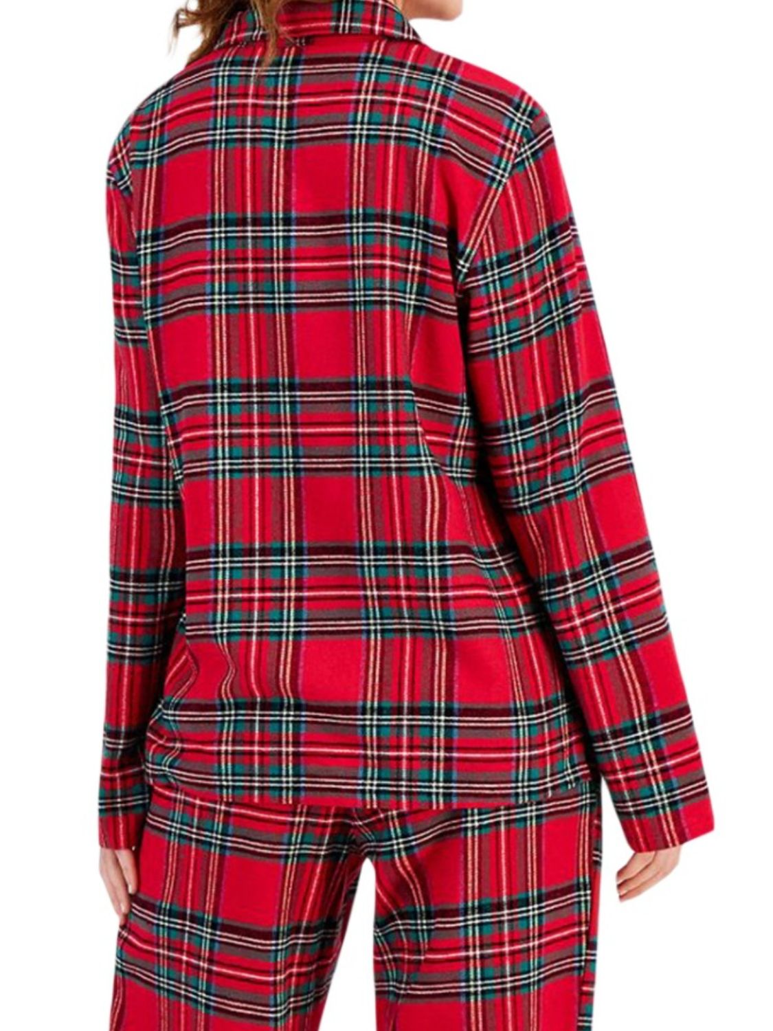 Plaid Collared Neck Button Up Top and Pants Lounge Set - Charming Charlie
