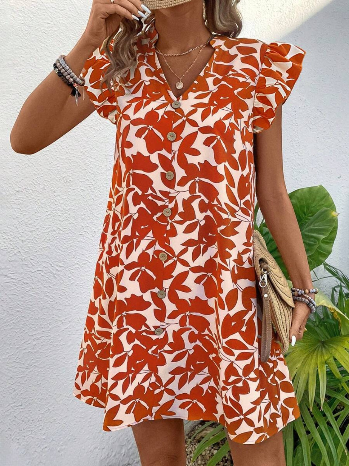 Printed Notched Cap Sleeve Mini Dress - Charming Charlie