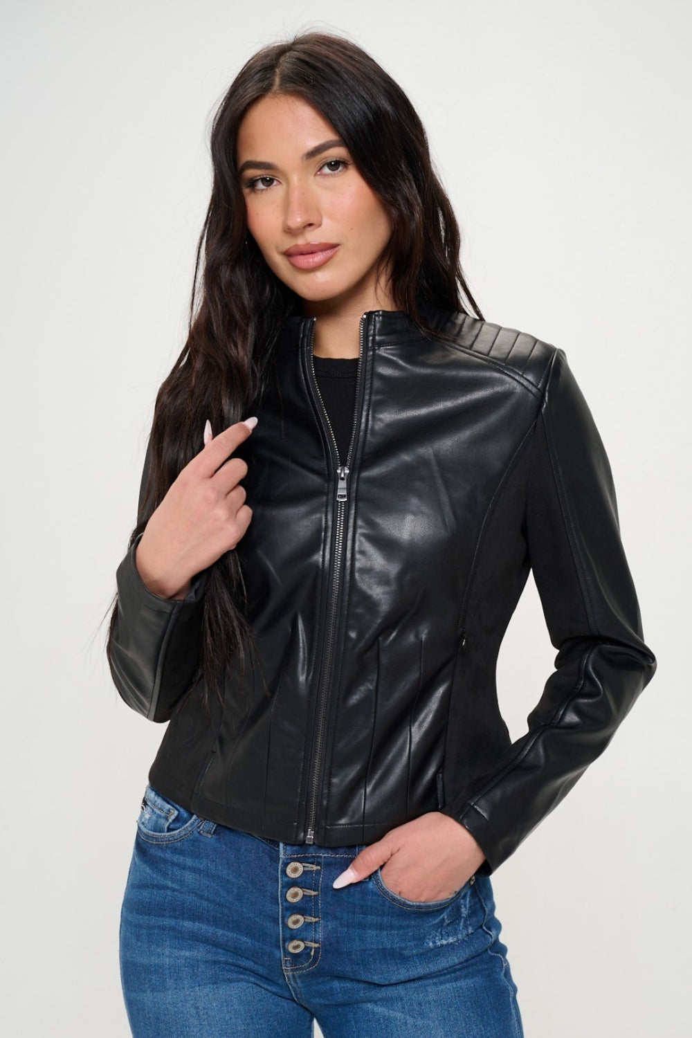Coalition LA Zip Up Vegan Moto Jacket - Charming Charlie