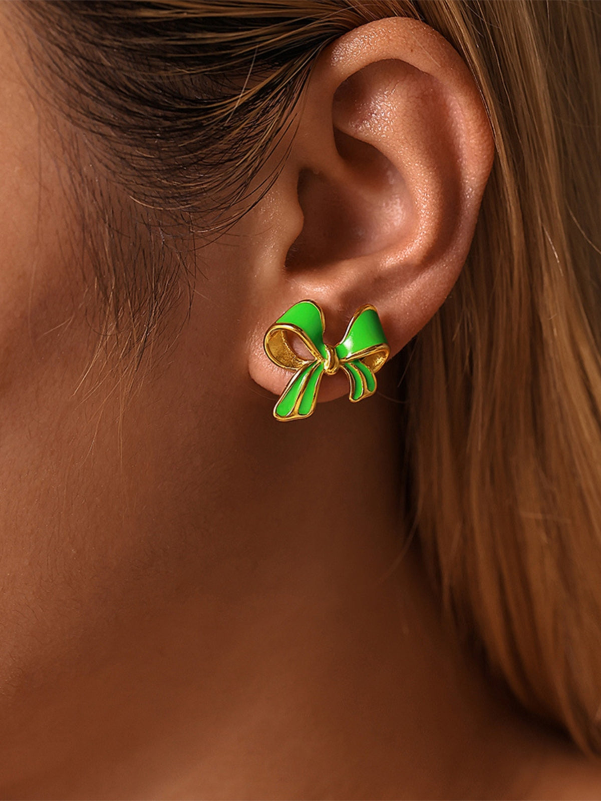 Stainless Steel Oil Drip Bow Stud Earrings - Charming Charlie