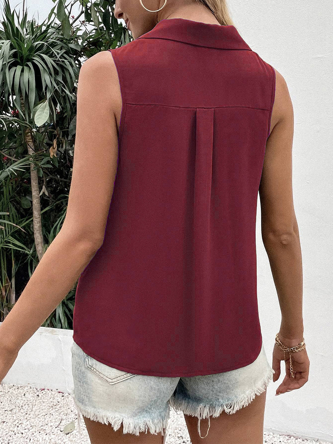 Full Size Johnny Collar Button Up Tank - Charming Charlie