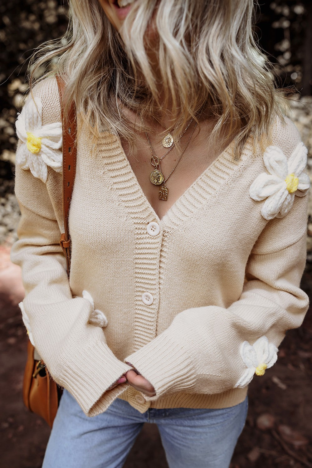 Flower Dropped Shoulder Long Sleeve Cardigan - Charming Charlie