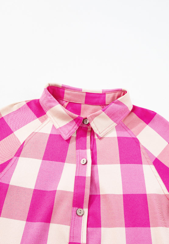 Ruched Plaid Three-Quarter Sleeve Shirt Dress - Charming Charlie