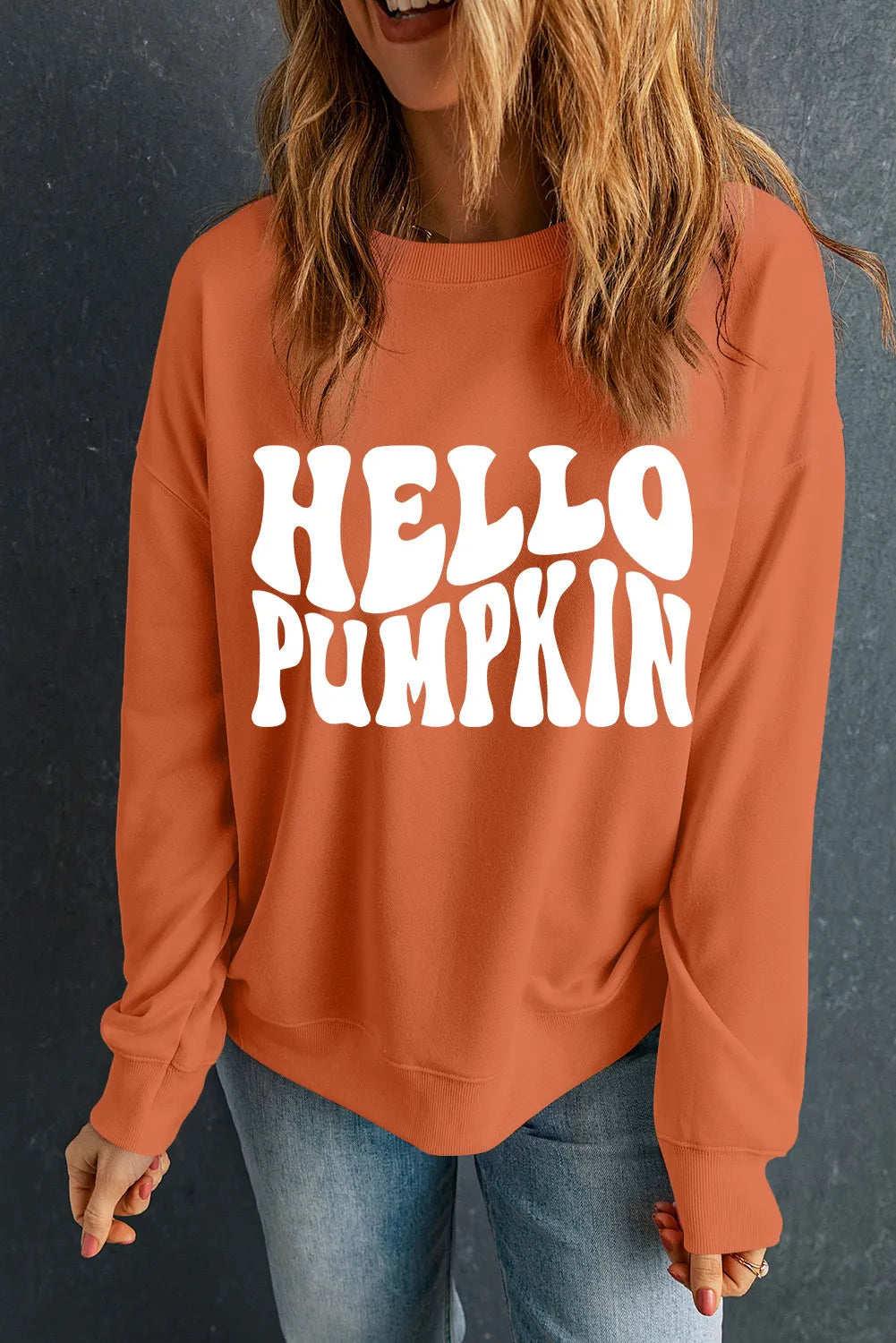 Letter Graphic Round Neck Long Sleeve Sweatshirt - Charming Charlie