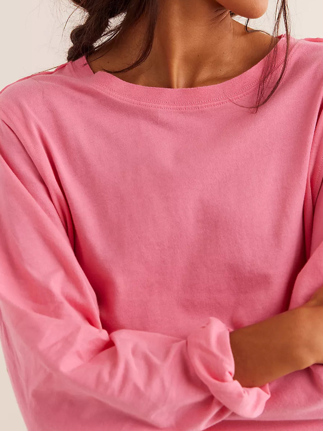 Round Neck Long Sleeve Cropped T-Shirt - Charming Charlie