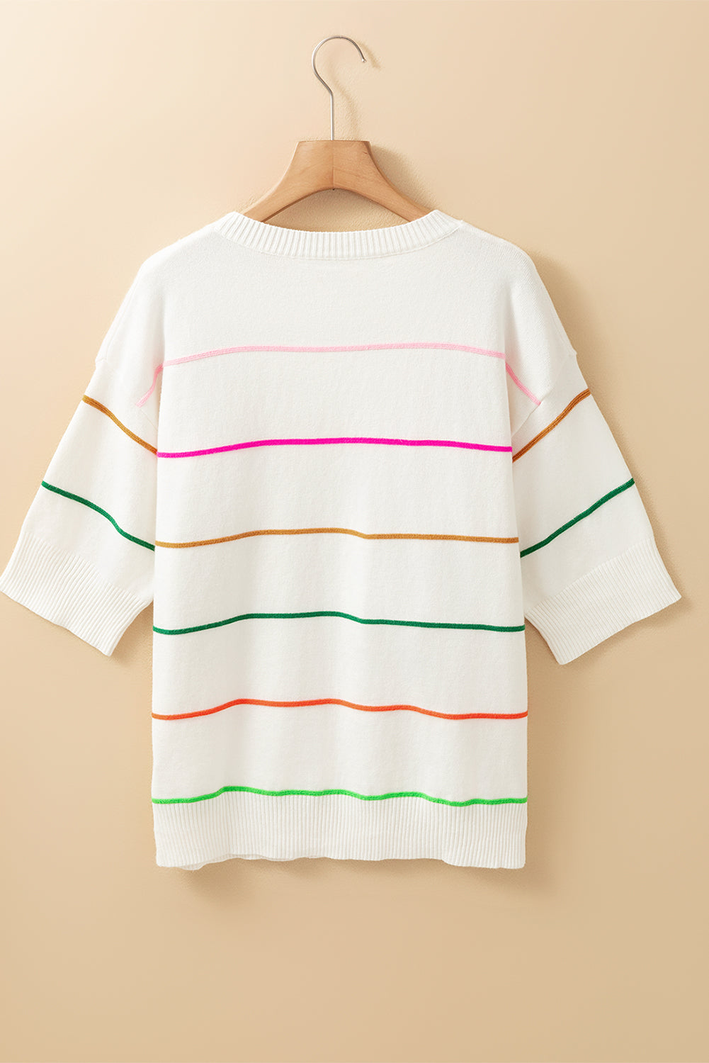 Striped Half Sleeve Drop Shoulder Sweater - Charming Charlie