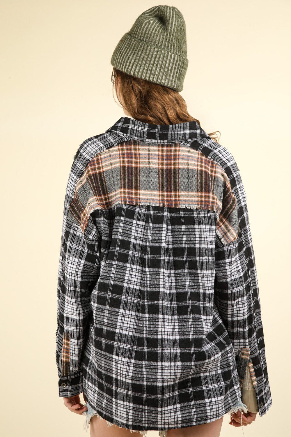 VERY J Contrast Plaid Raw Detail Shirt - Charming Charlie
