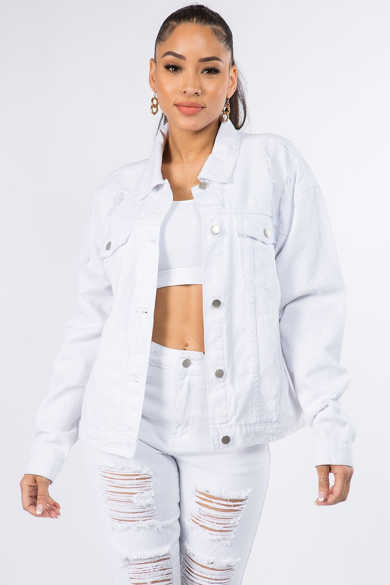 Blue American Bazi Frayed Hem Distressed Denim Shirt Jacket