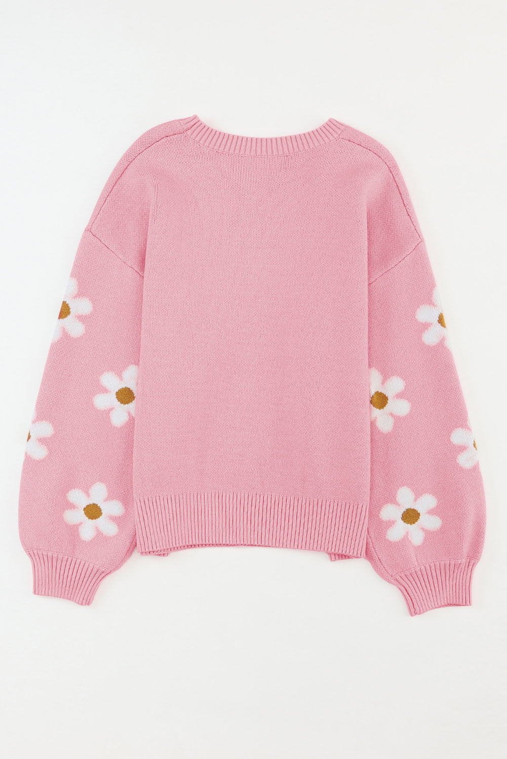 Flower Round Neck Dropped Shoulder Sweater - Charming Charlie