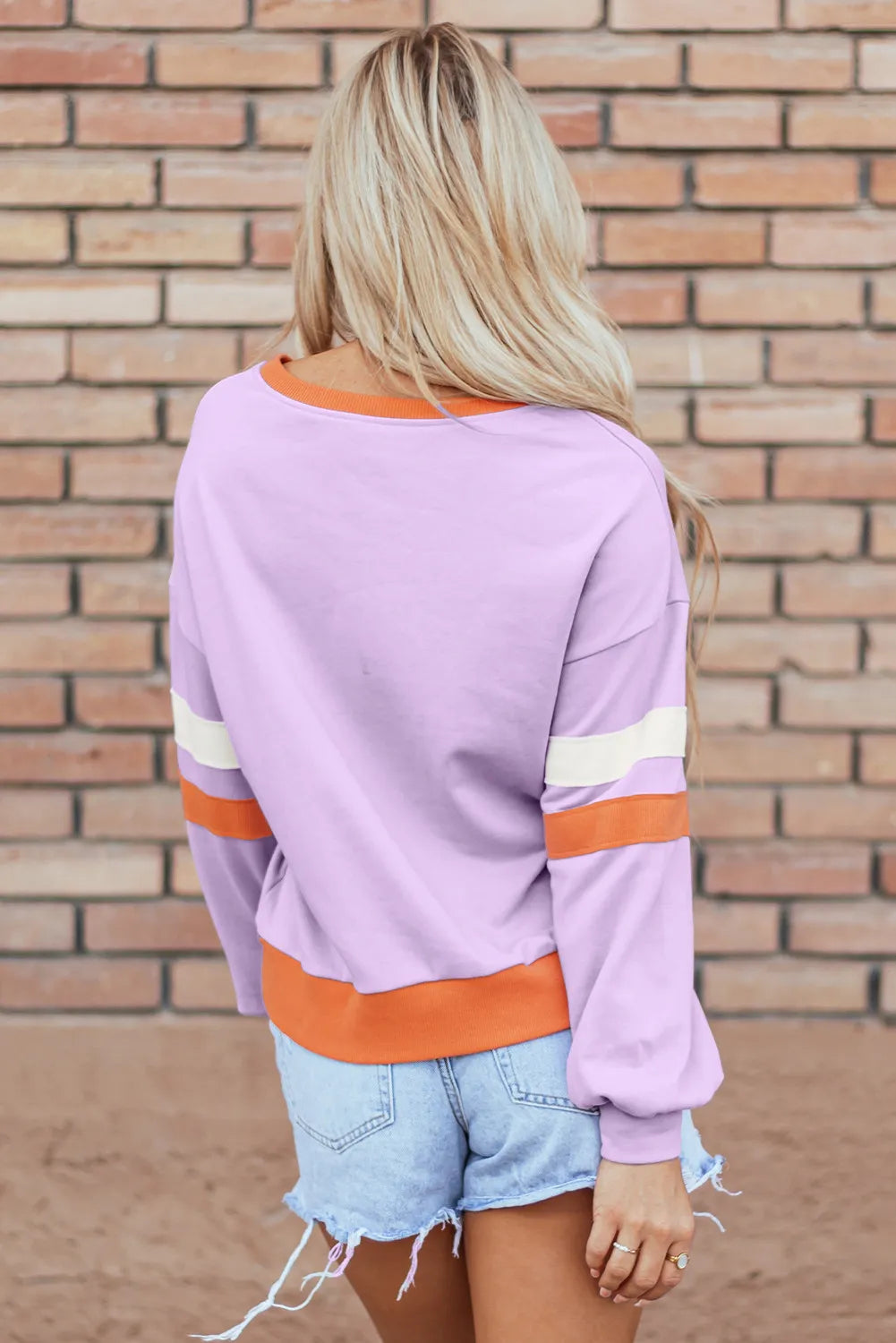 Contrast V-Neck Long Sleeve Sweatshirt - Charming Charlie