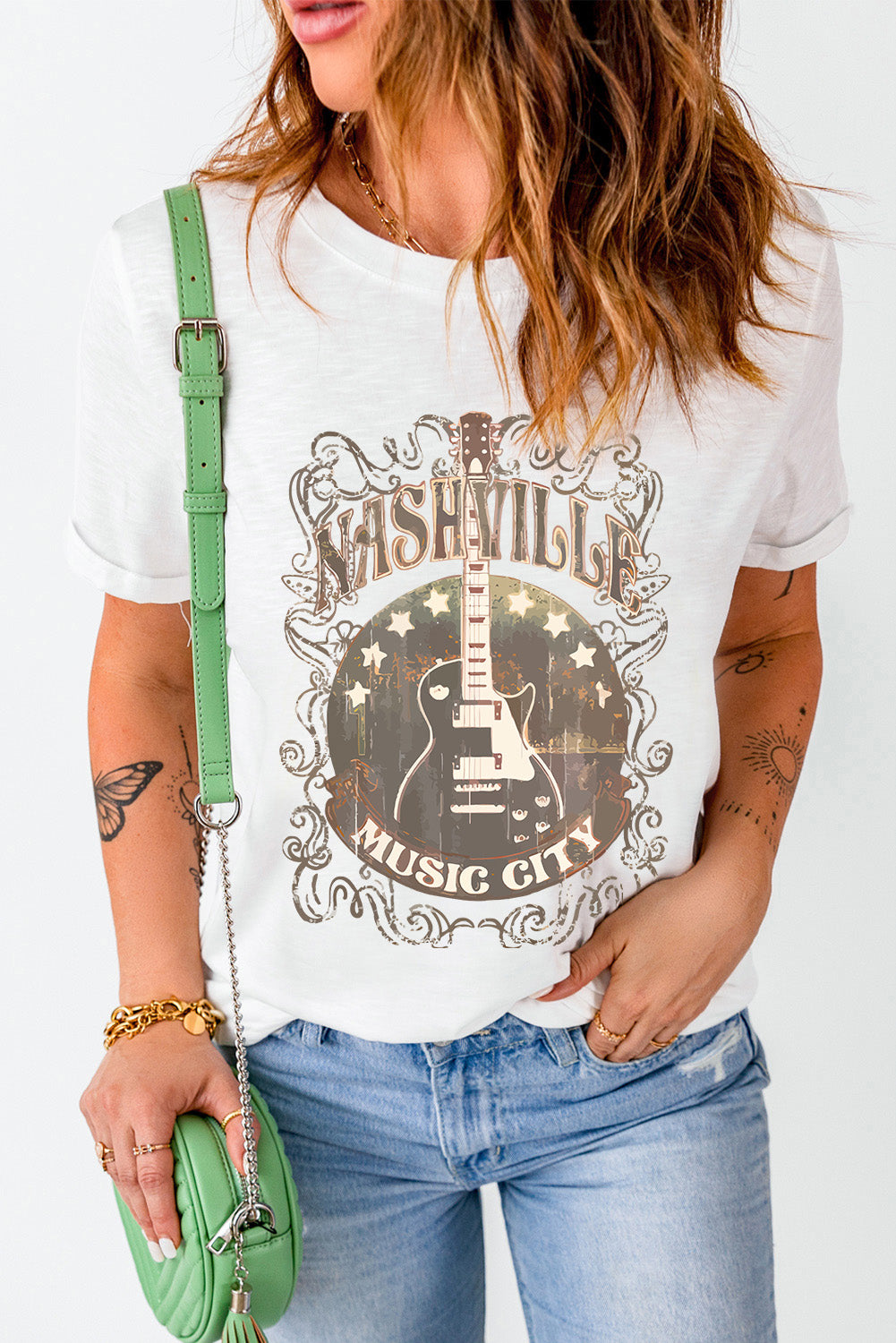 Guitar Graphic Round Neck Short Sleeve T-Shirt - Charming Charlie