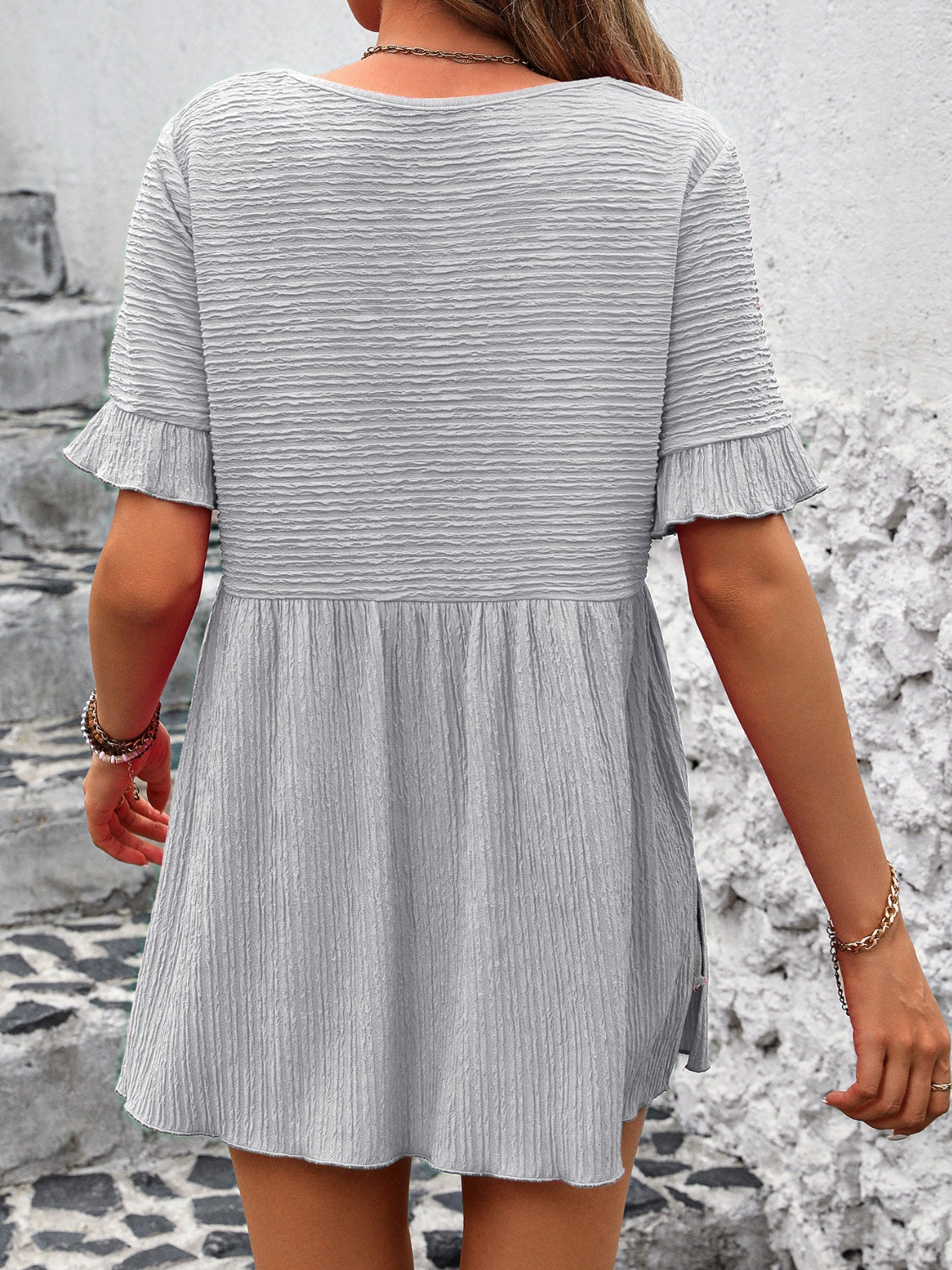 Round Neck Short Sleeve Blouse - Charming Charlie