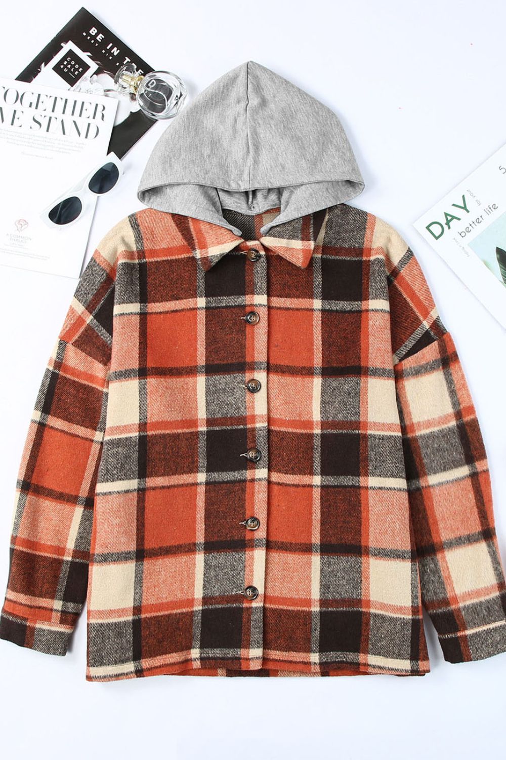 Plaid Button Up Hooded Shacket - Charming Charlie