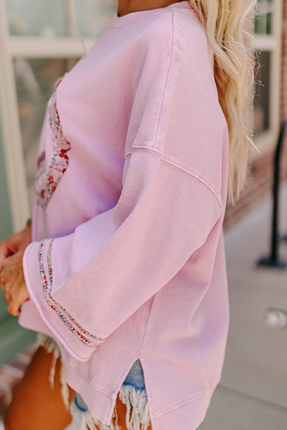Peace Patch Round Neck Long Sleeve Top - Charming Charlie