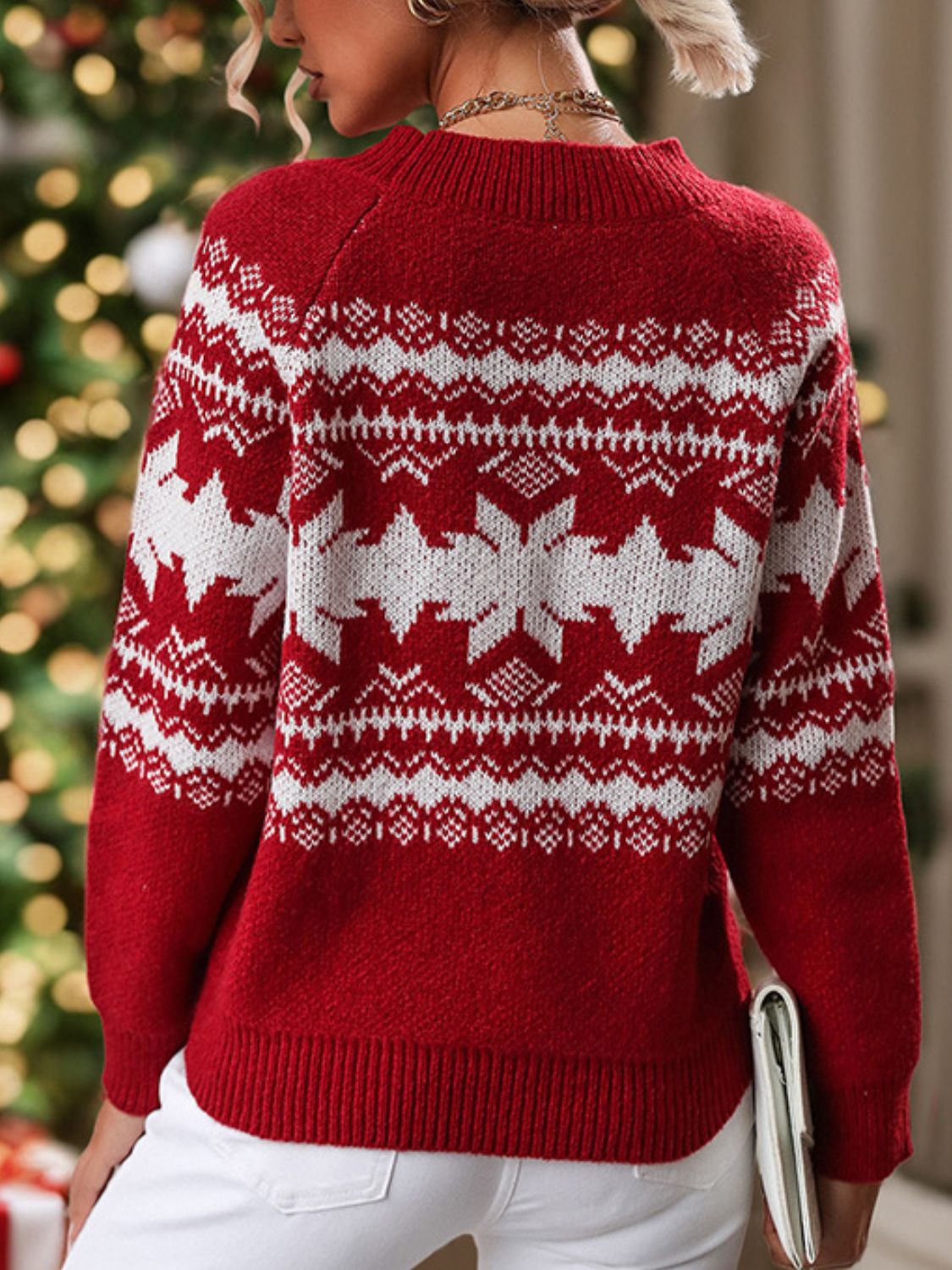 Perfee Geometric Round Neck Long Sleeve Sweater - Charming Charlie