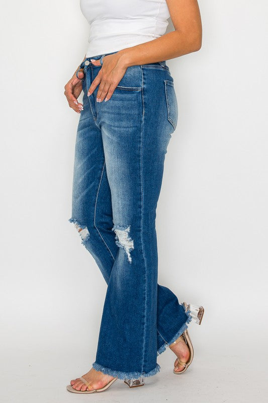 bytos Full Size Raw Hem Distressed High Rise Bootcut Jeans - Charming Charlie