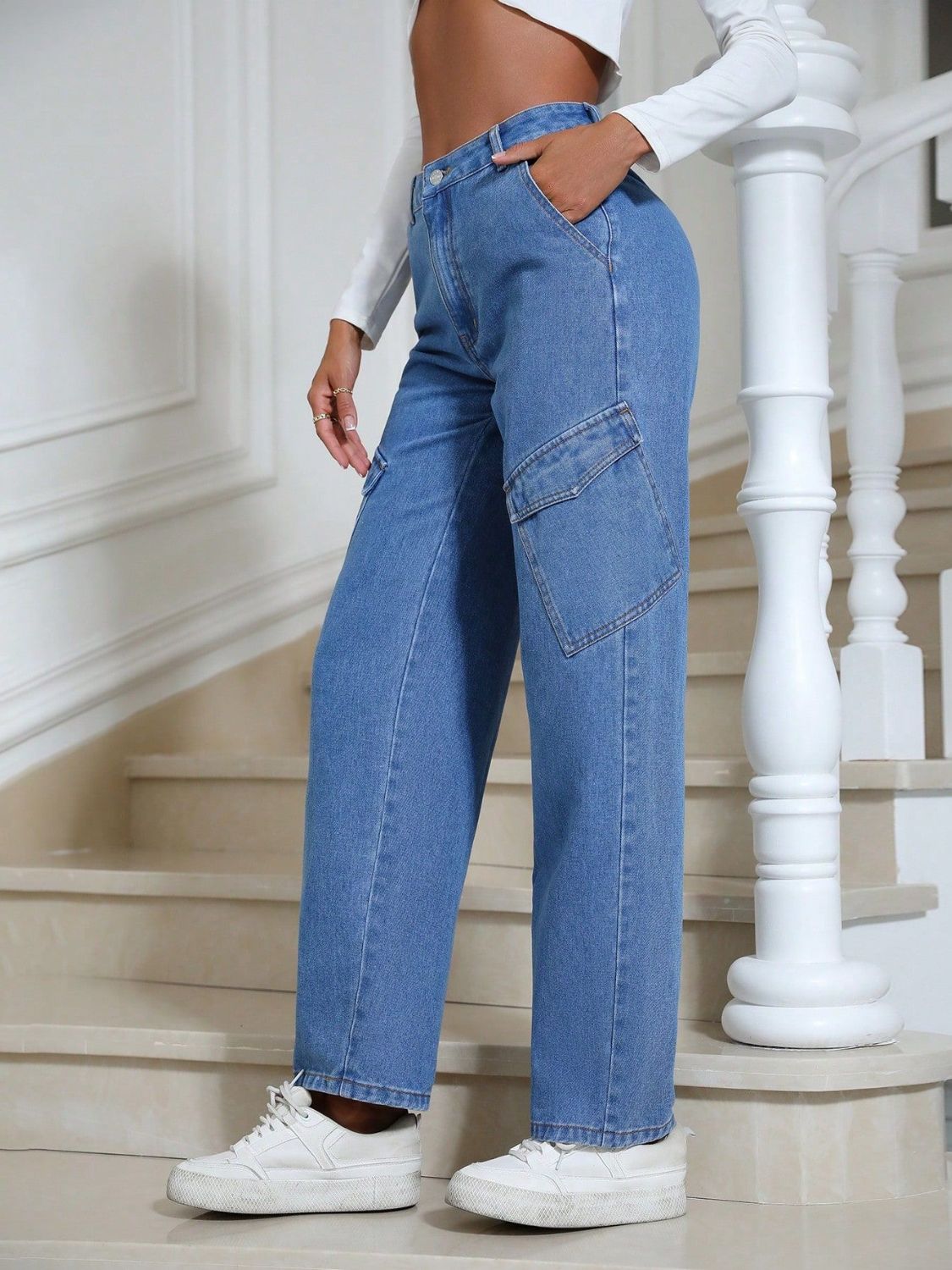 High Waist Straight Leg Jeans with Pockets - Charming Charlie