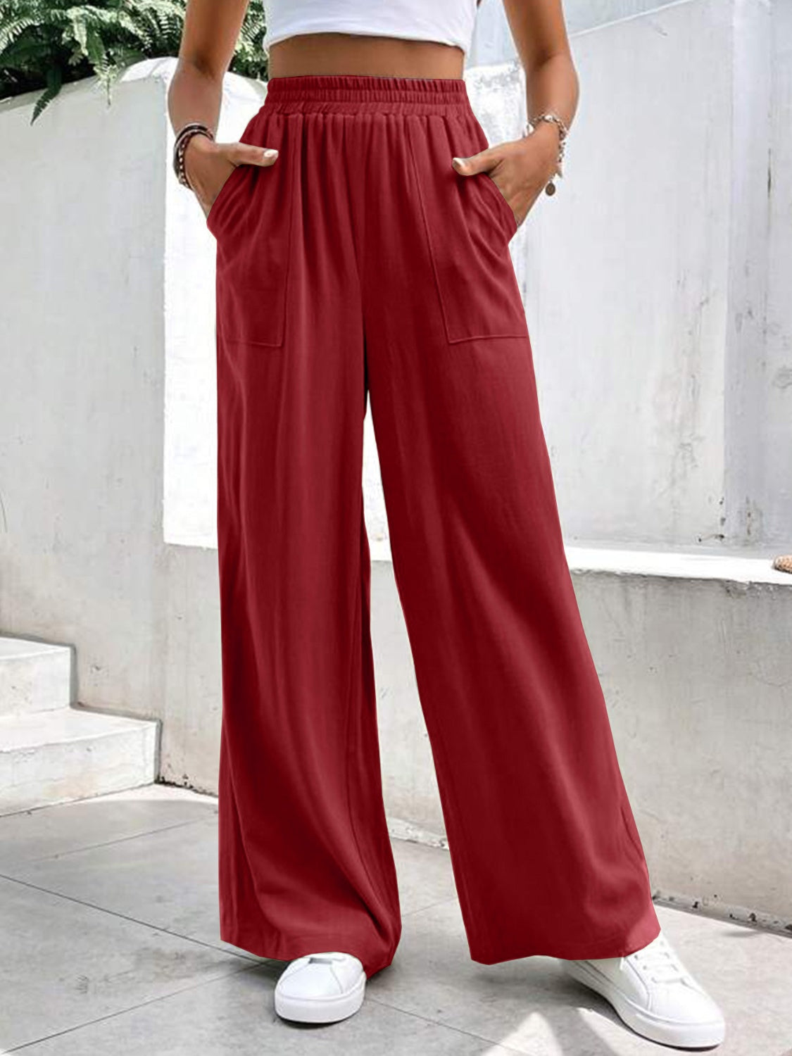 High Waist Wide Leg Pants with Pockets - Charming Charlie