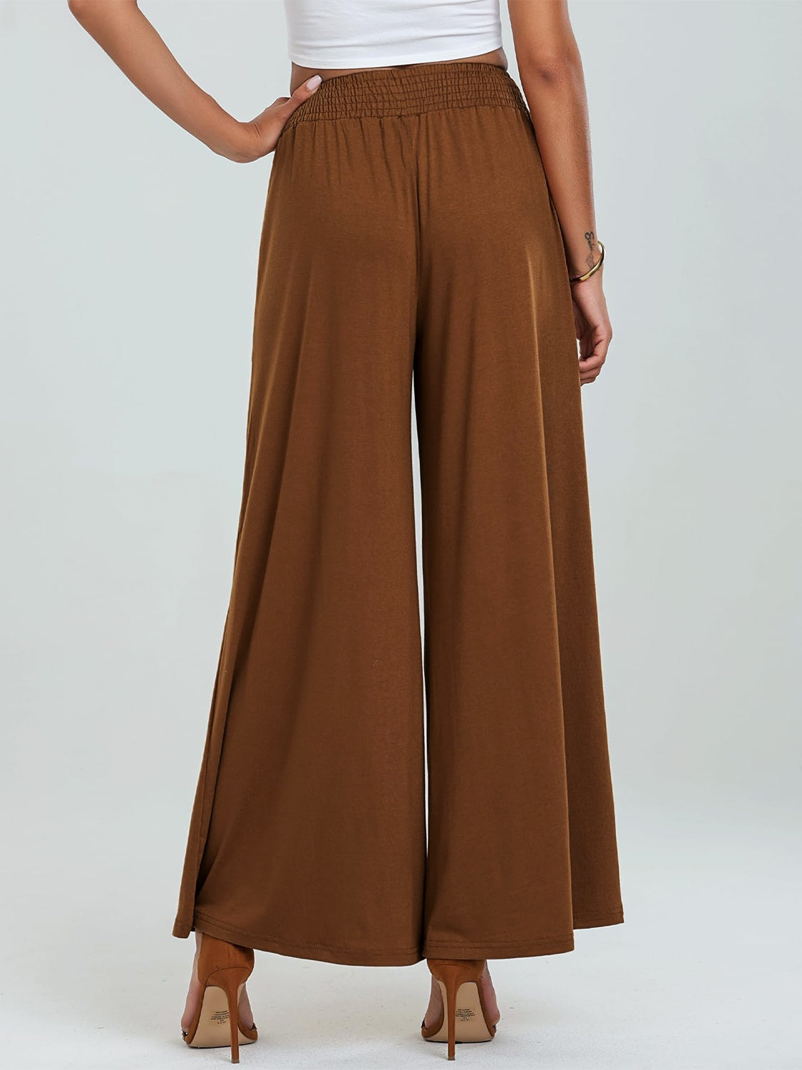 Pocketed Elastic Waist Wide Leg Pants - Charming Charlie