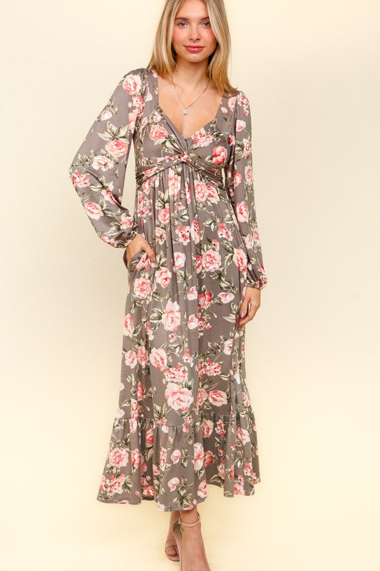 Haptics Twisted Detail Ruffled Hem Floral Dress with Side Pockets - Charming Charlie