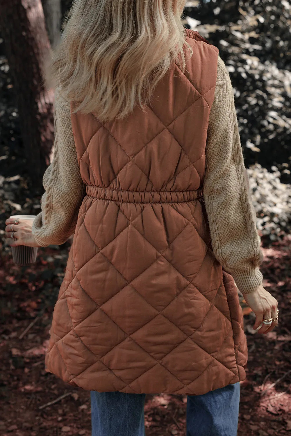 Pocketed Zipper and Button Vest Coat - Charming Charlie