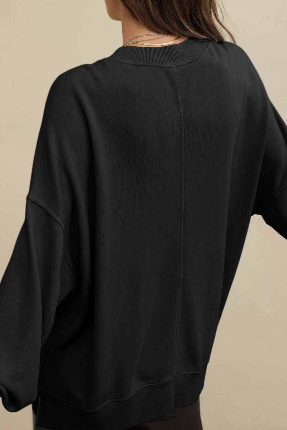 Side Slit Round Neck Long Sleeve Sweatshirt - Charming Charlie