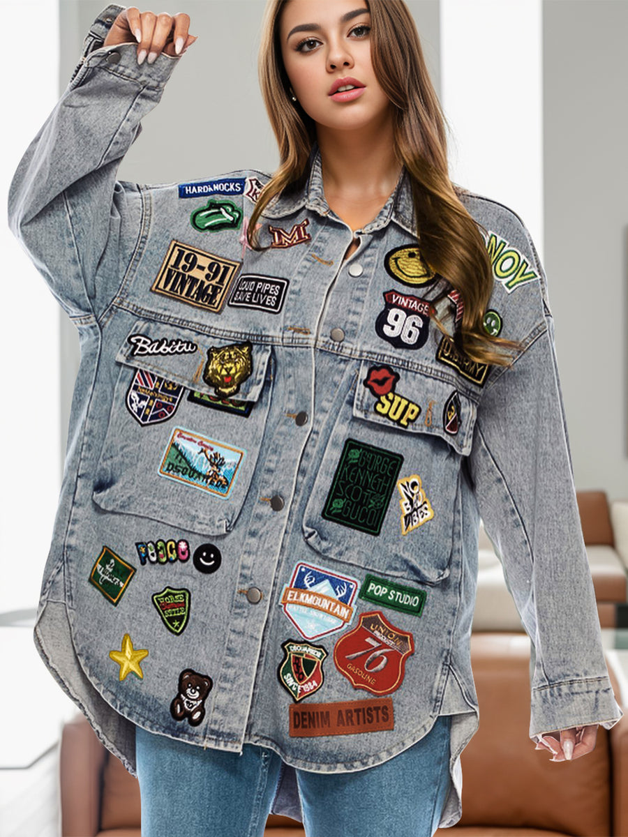 Checkered Button Up Long Sleeve Denim Jacket main image 0