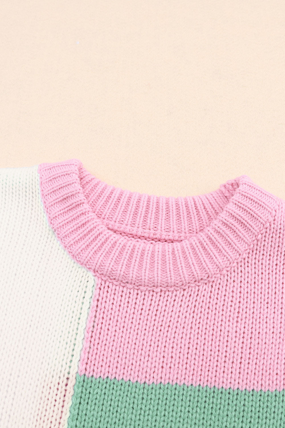 Color Block Round Neck Drop Shoulder Sweater - Charming Charlie