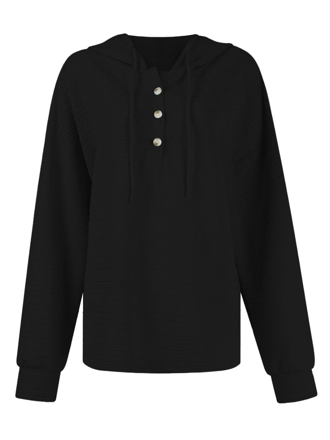Drawstring Quarter Button Long Sleeve Hoodie - Charming Charlie