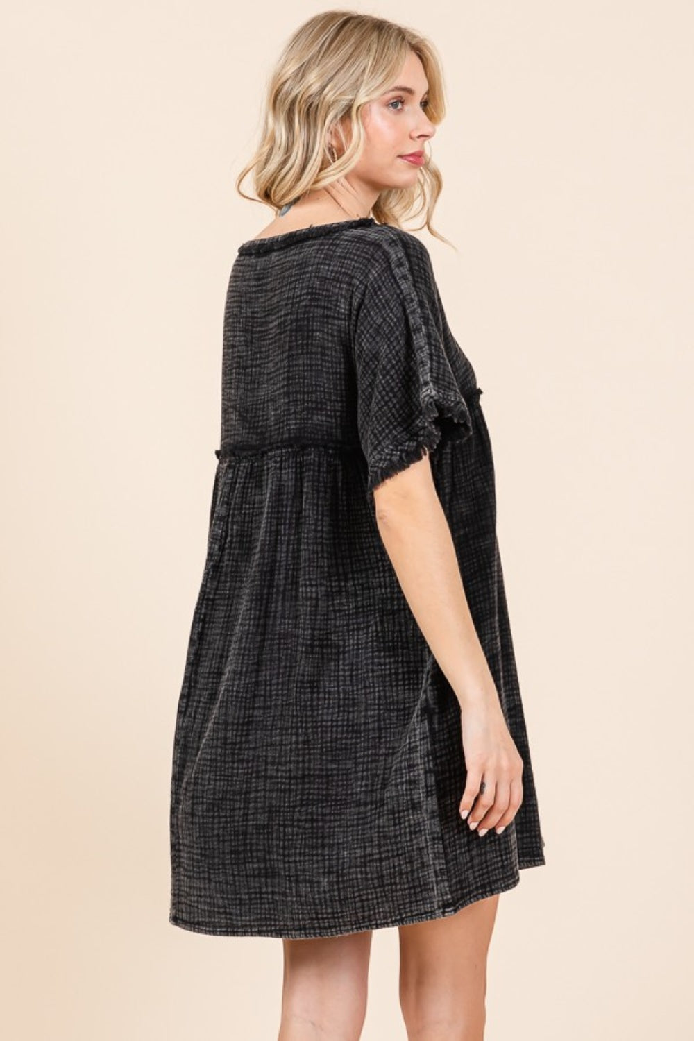 Culture Code Full Size Short Sleeve Babydoll Texture Dress with Pockets - Charming Charlie