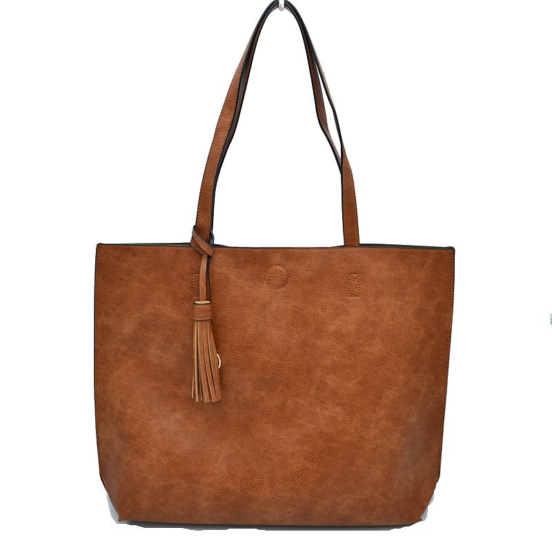 Reversible Faux Leather Tote Bag Vegan Tassel Handbag - Tote Bag