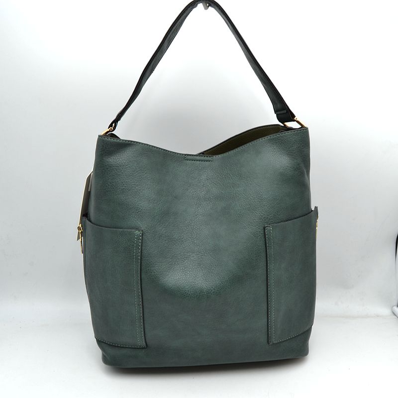 2-in-1 Chic Satchel Side Pocket Bucket Bag with Long Strap - Tote Bag